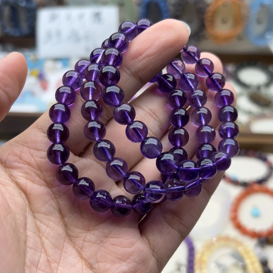 水晶手链未镶嵌8.5咪高冰透紫水