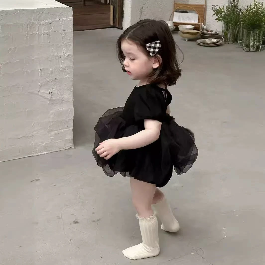 新款夏季纱纱裙公主甜酷爬服满月百天公主服时尚网红女童