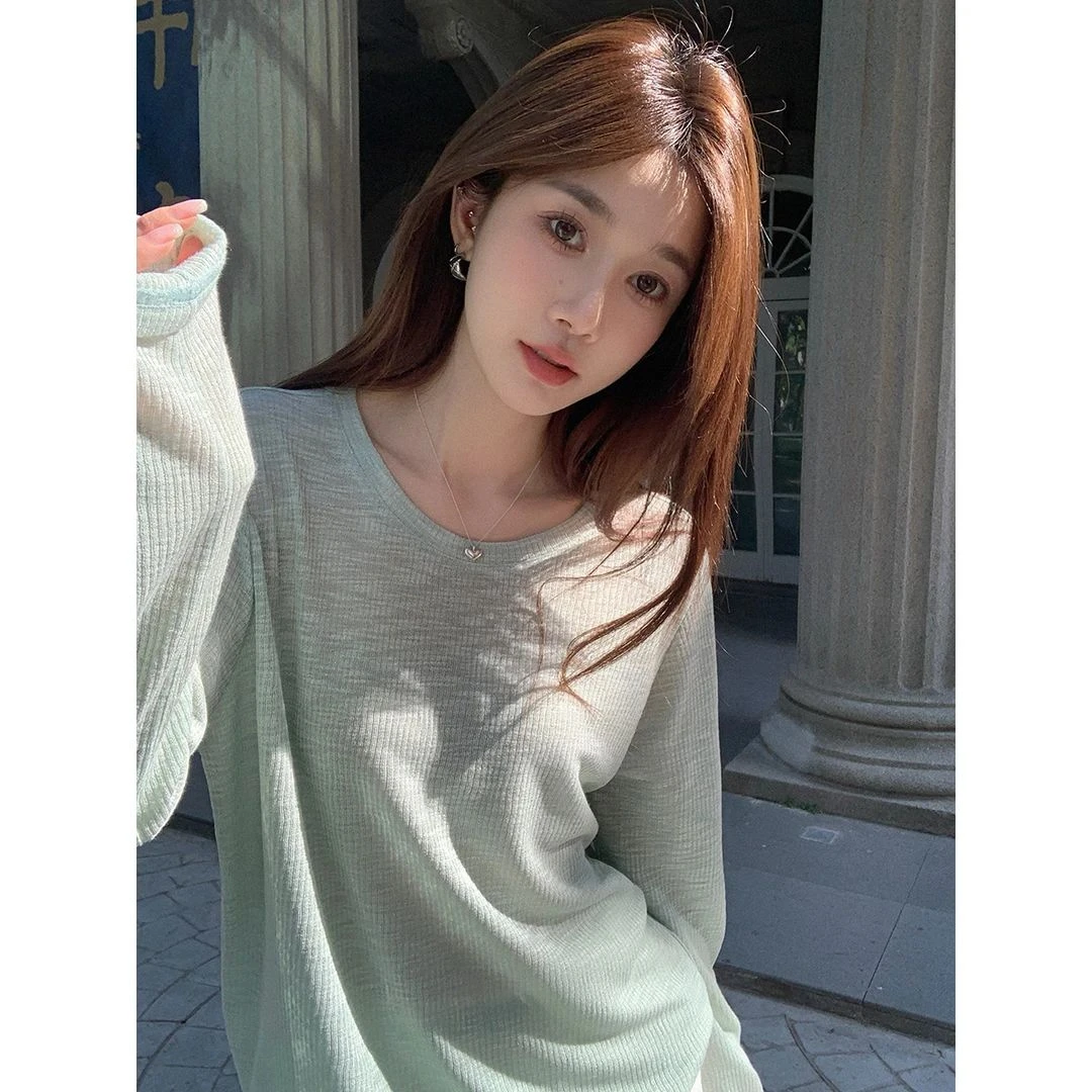 春夏秋亚麻感显瘦防晒小众针织衫薄款百搭长袖上衣圆领慵懒风秋衣