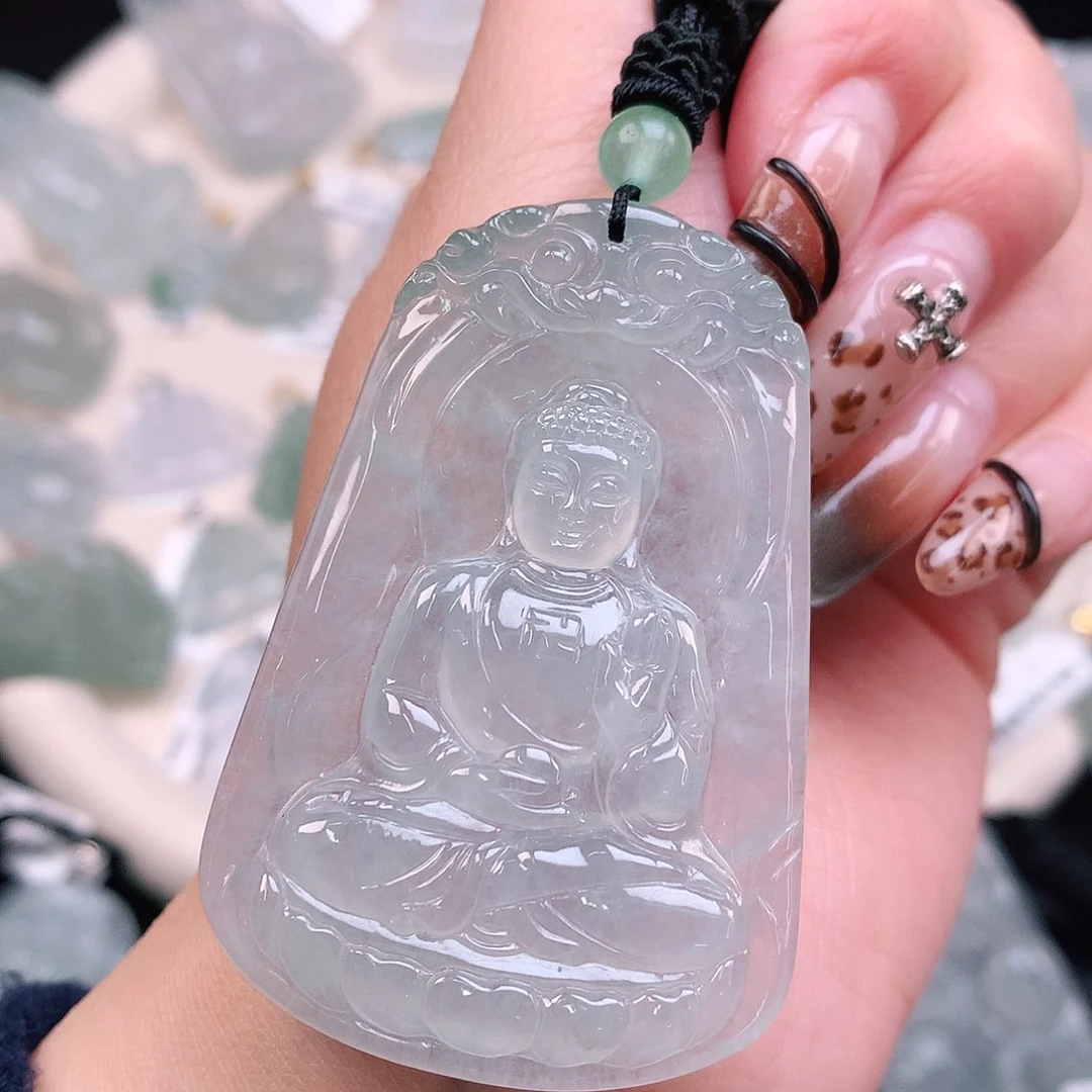 翡翠颈饰足银镶嵌大日如来57、38、6