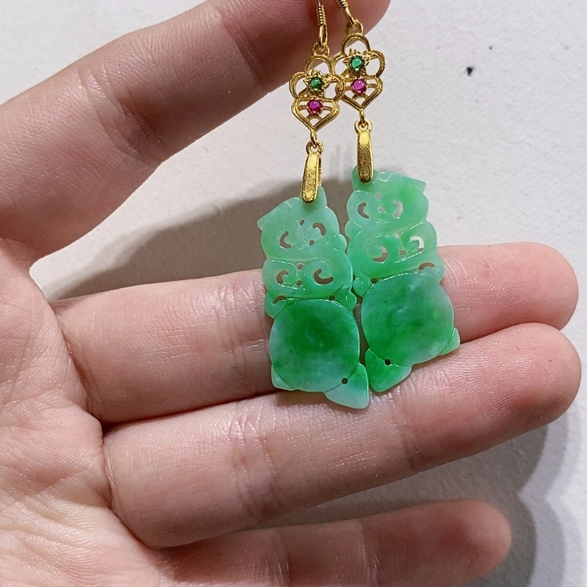 【闪购商品】银S925镀金镶嵌翡翠耳饰