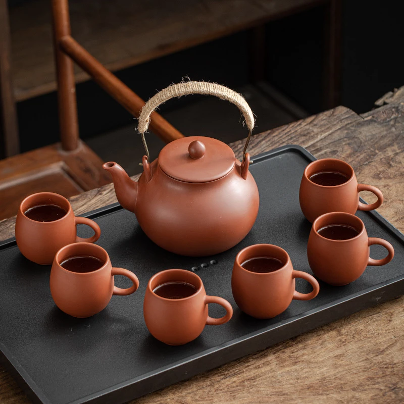 原矿大容量紫砂提梁壶简约茶壶家用大号复古泡茶壶凉水壶商务礼品