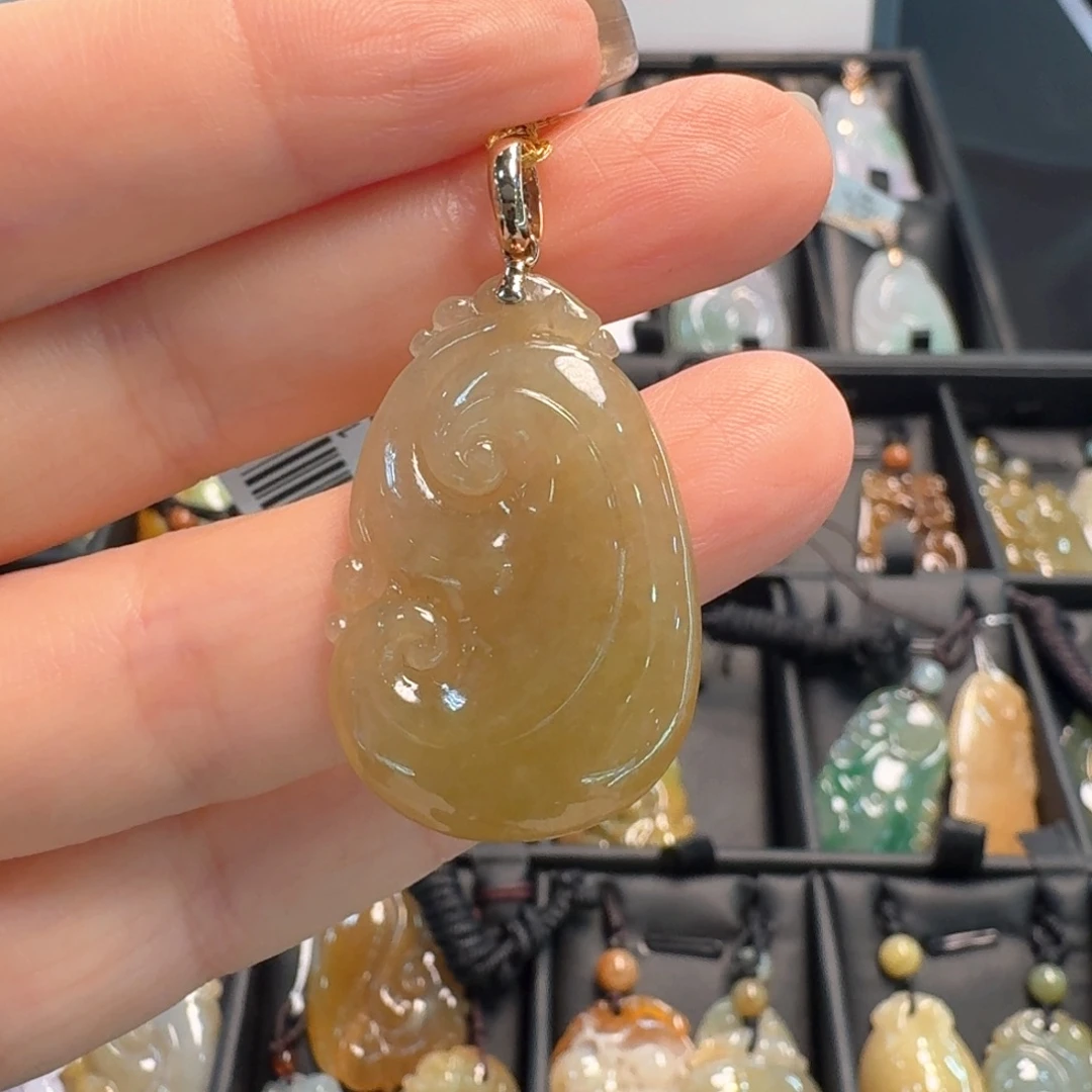 翡翠18K金镶嵌吊坠(不含链)如意