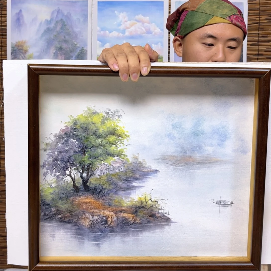 油画行路人小院绘画作品竞拍