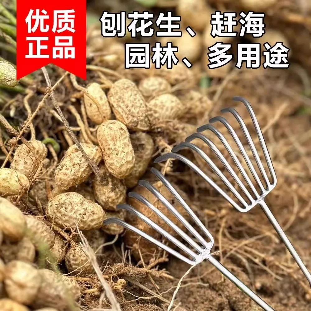 不锈钢一体钢柄小耙子园艺多爪耙松土耙子海鲜耙园林耙土蛤蜊工具