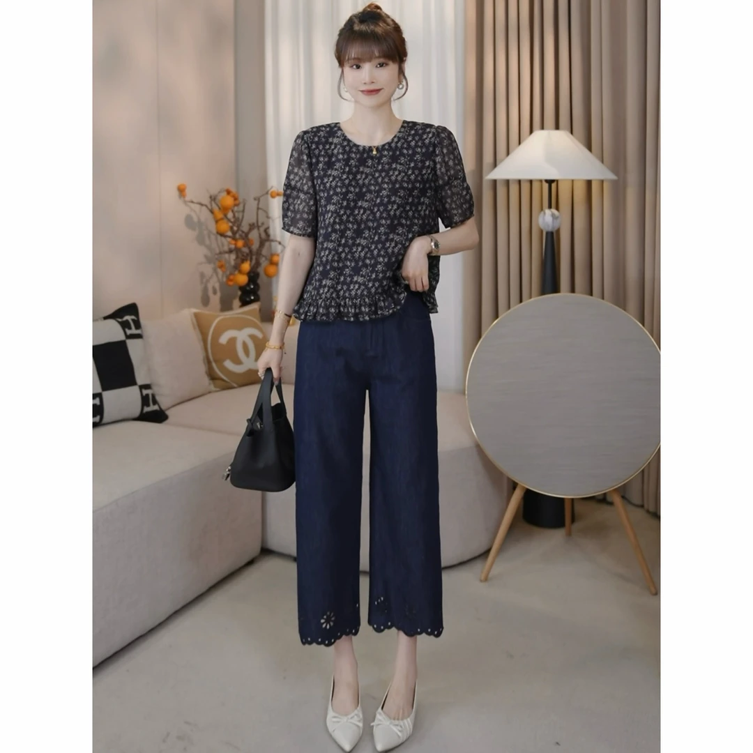 LMENY花瓣牛仔裤！莱赛尔棉防褪色脚口镂空刺绣显瘦九分裤25BK047