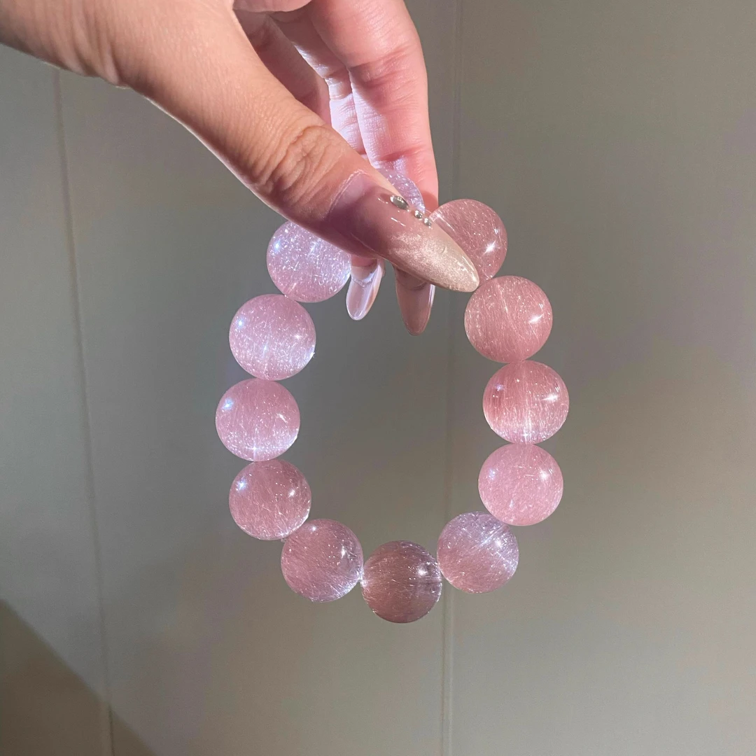 铜合金手链 粉紫渐变钢丝兔毛手链女款高颜值氛围感手串时尚轻奢