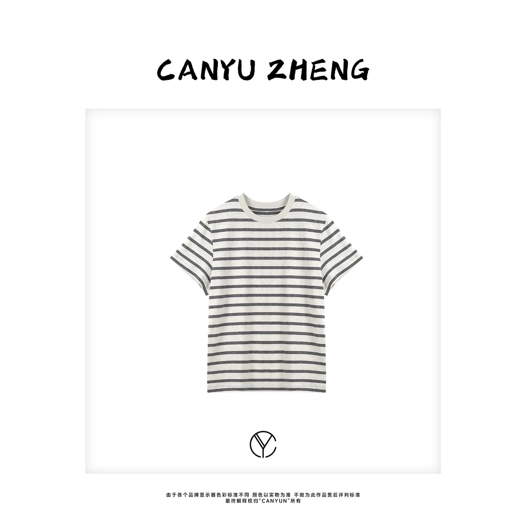CANYU精选 南油新款亚麻斑马条纹T恤