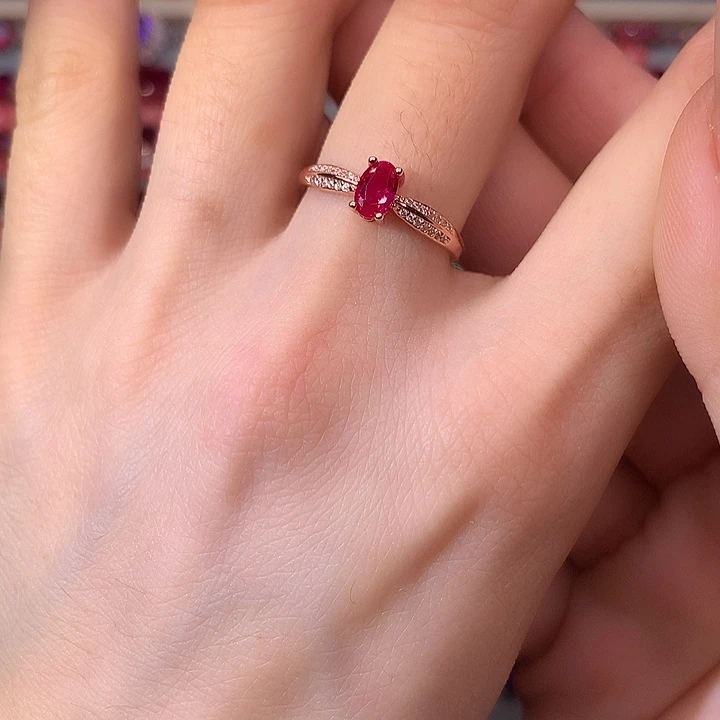 红宝石戒指银S925镶嵌