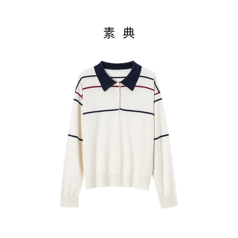 素典【流线质感】秋季时尚女毛针织衫简约条纹宽松针织衫上衣5296