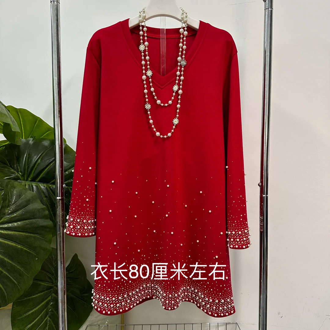 2024胖妹妹时尚遮肉重工V领潮流女装连衣裙