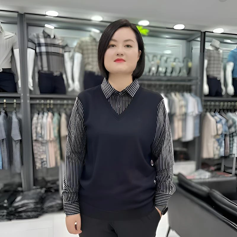 卡尔皮诺男士7361针织长袖假两件毛衣针织衫秋季衬衫领纽扣常规款