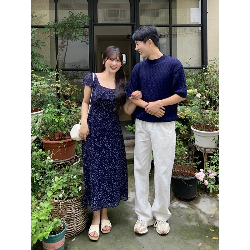 KMZY/KMZY山_山【杜桑花园】微胖mm法式小飞袖连衣裙女大码显瘦长