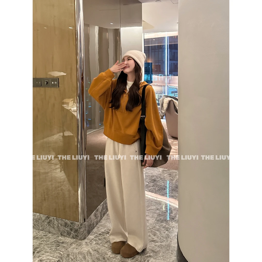 【LIUYI】懒人卫衣~连帽半拉链加绒套头卫衣5925A8