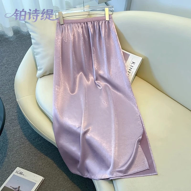 高档粉色醋酸法式半身裙女夏季新款2025中长款巨好看的缎面包臀裙
