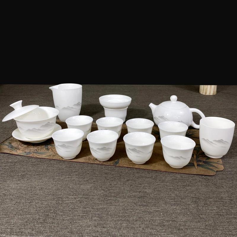 水墨群山悬停盖碗套装家用功夫泡茶壶陶瓷茶杯一整套主人杯