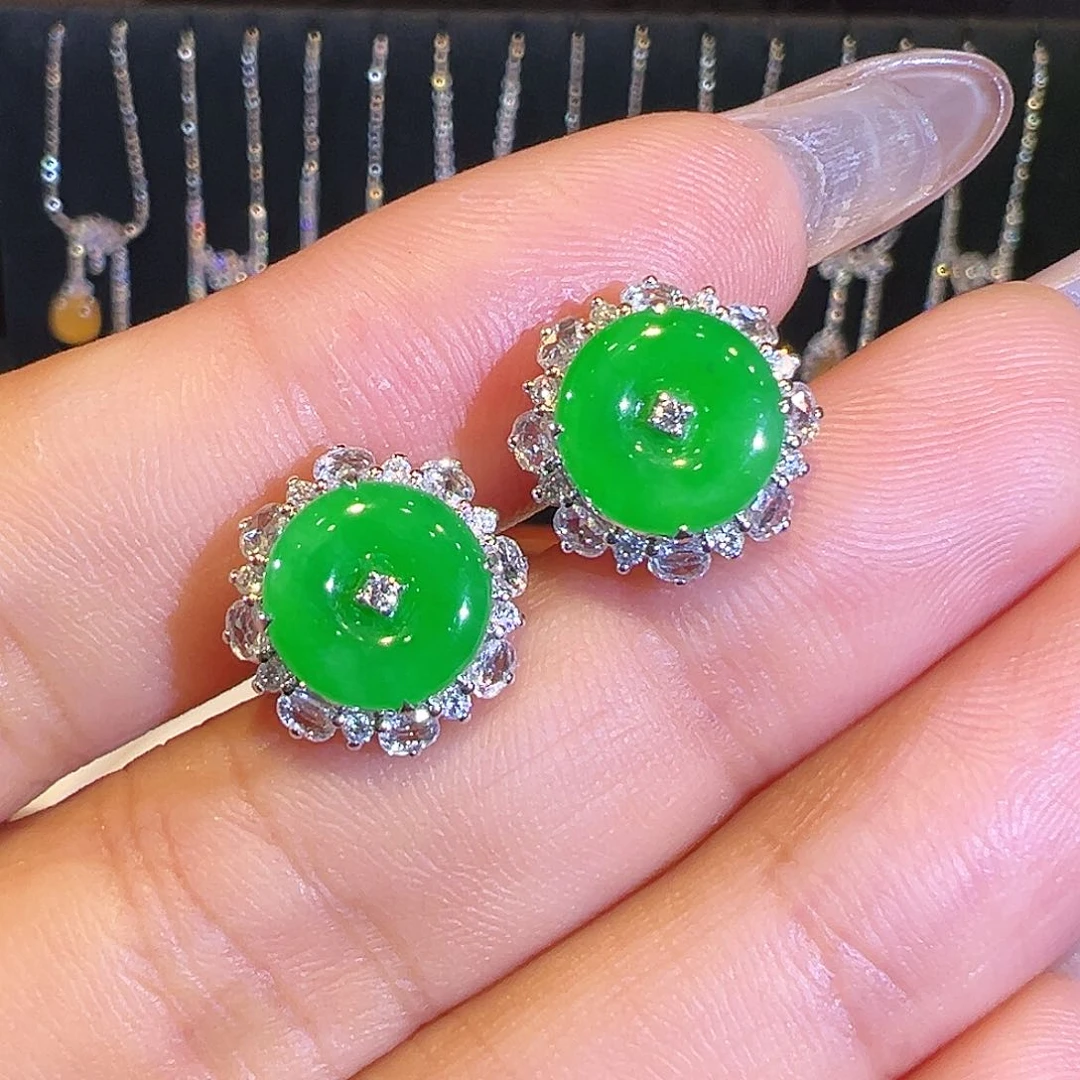 翡翠18K金镶嵌耳饰翡翠