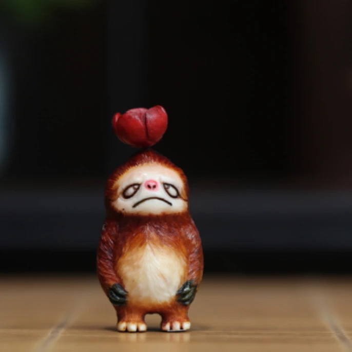 树懒 鹿角雕刻 纯手工 方颜作品 配饰挂件 手把件
