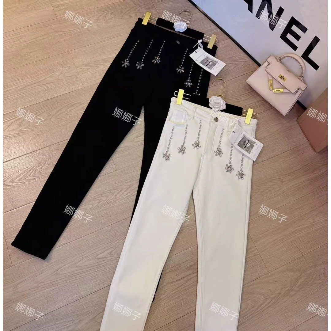 【星辰大海】重工钉珠时尚休闲高腰小脚牛仔裤