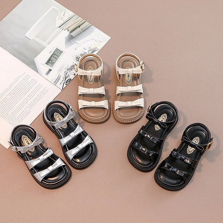 女童凉鞋2025夏季新款童鞋儿童软底沙滩鞋女孩蝴蝶结公主鞋子