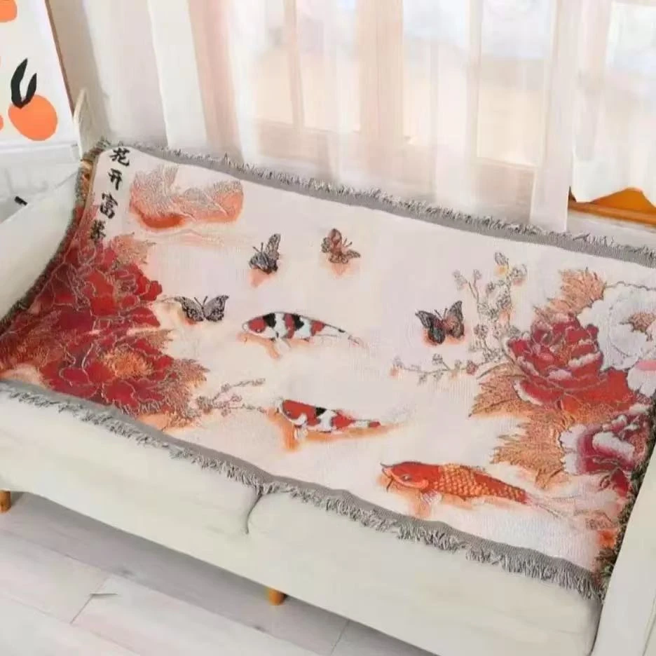 2条装流苏沙发巾坐垫 沙发毯 多功能盖巾 90*180提花双面用盖巾