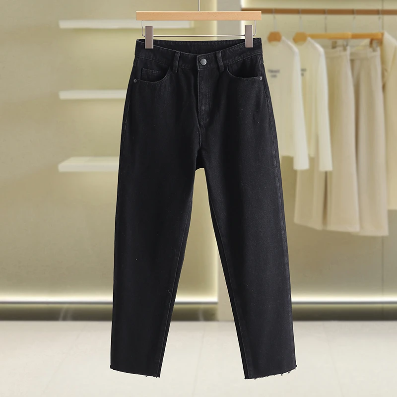 【伍莎-自营】韩版修身黑色小脚弹力牛仔裤#POS48Z009