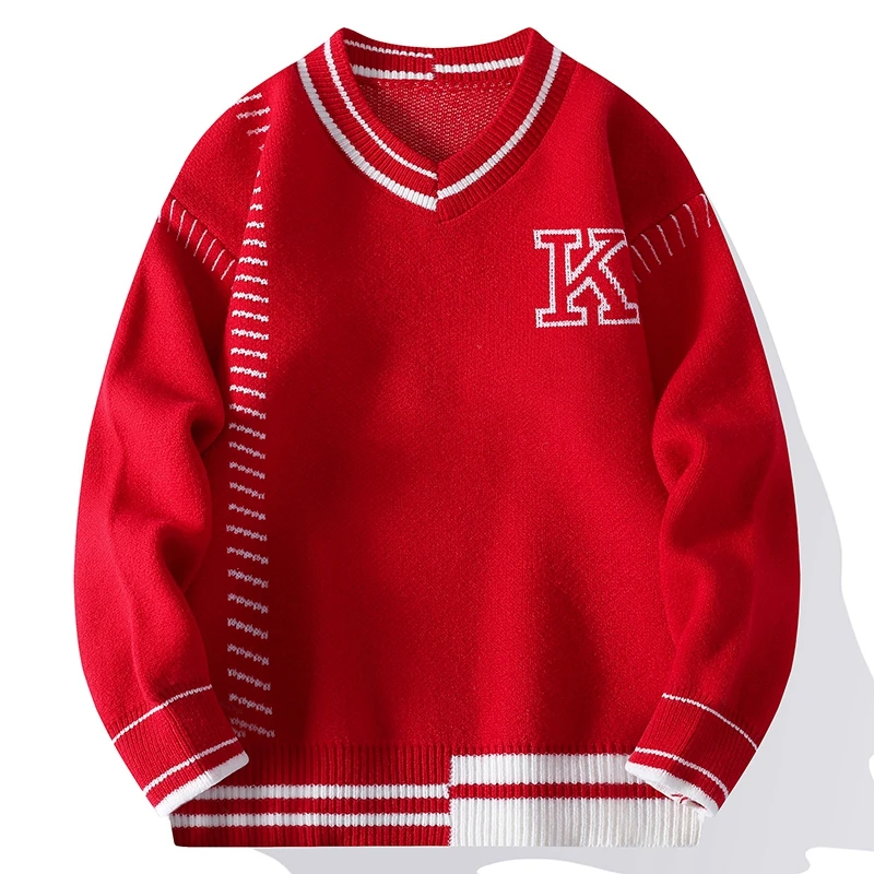 男士毛衣秋冬季新款小众设计感圆领线衣青少年加厚保暖休闲针织衫