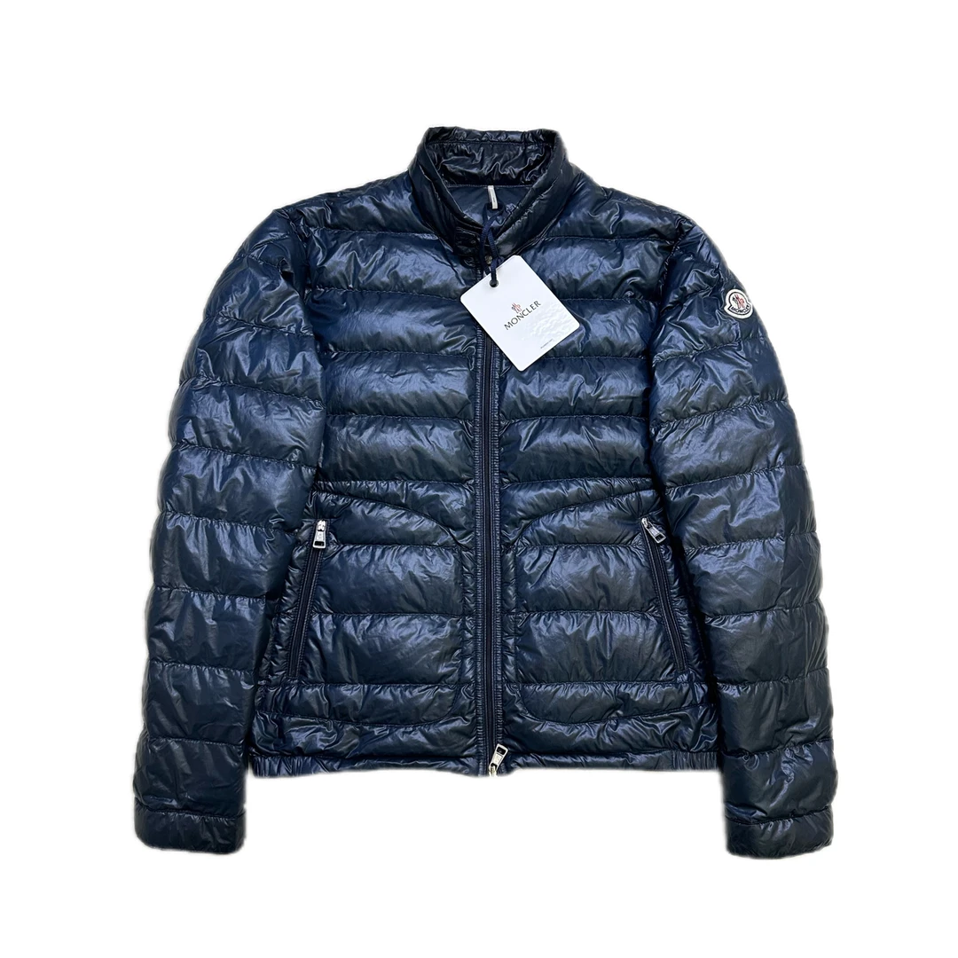 99新 蒙口 蒙口moncler藏青色薄款手臂刺绣标羽绒服1码