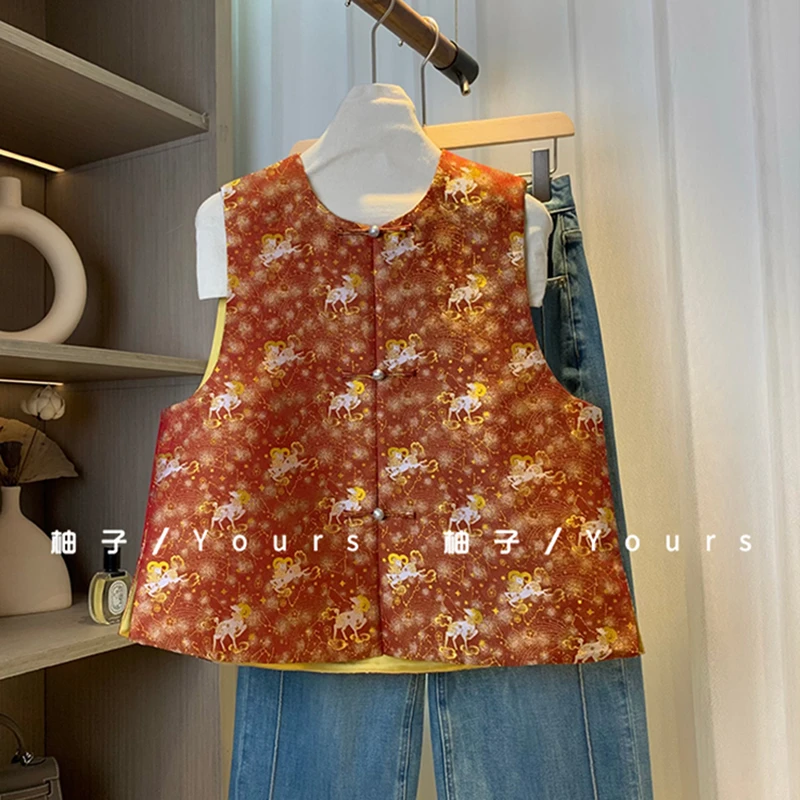 柚子yours【白羊座】钱小萍织金三重纬宋锦足银扣圆领马甲