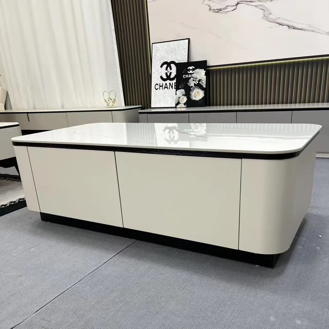 【全实木】极简岩板电视柜茶几落地款组合意式客厅现代轻奢简约