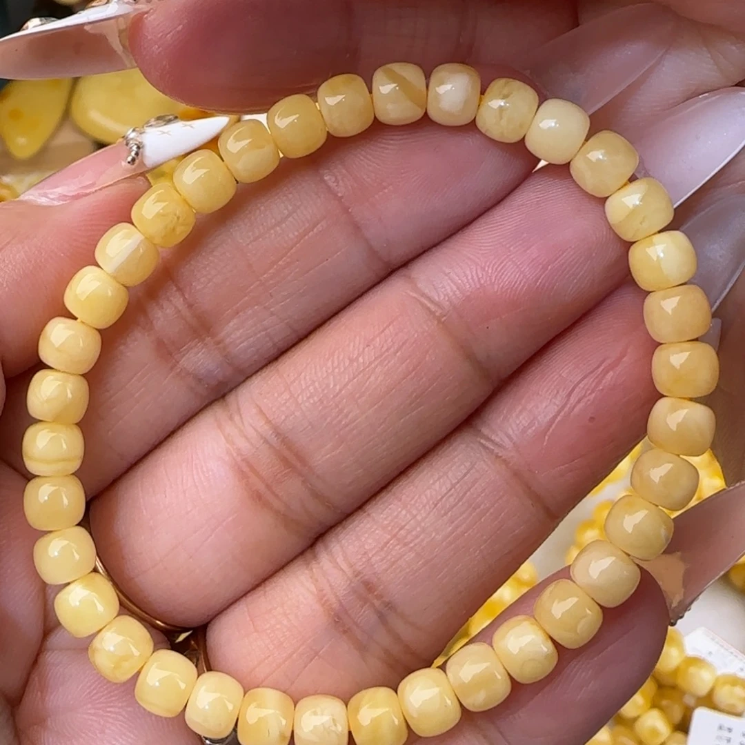 蜜蜡未镶嵌手链奶黄老型手串