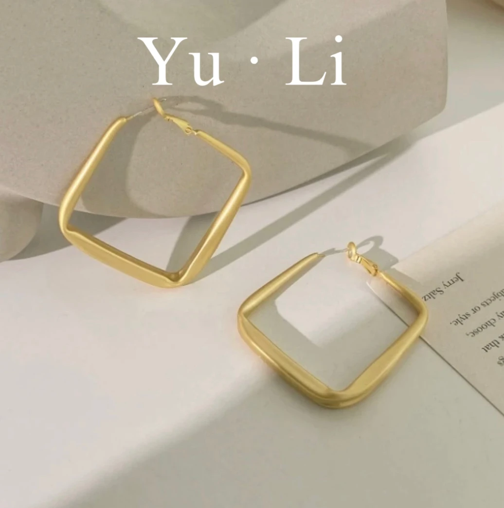 925银耳饰 法式金色欧美几何形耳环饰品冷淡风ins