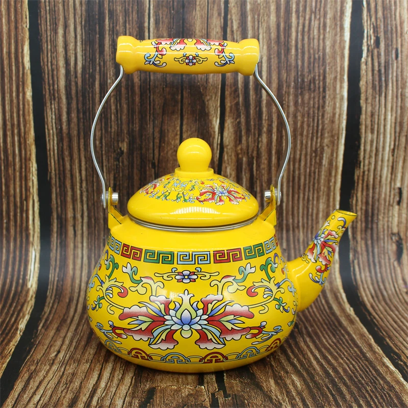 民族风珐琅搪瓷壶茶壶家用烧水壶泡茶平底壶奶茶壶电磁炉燃气通用