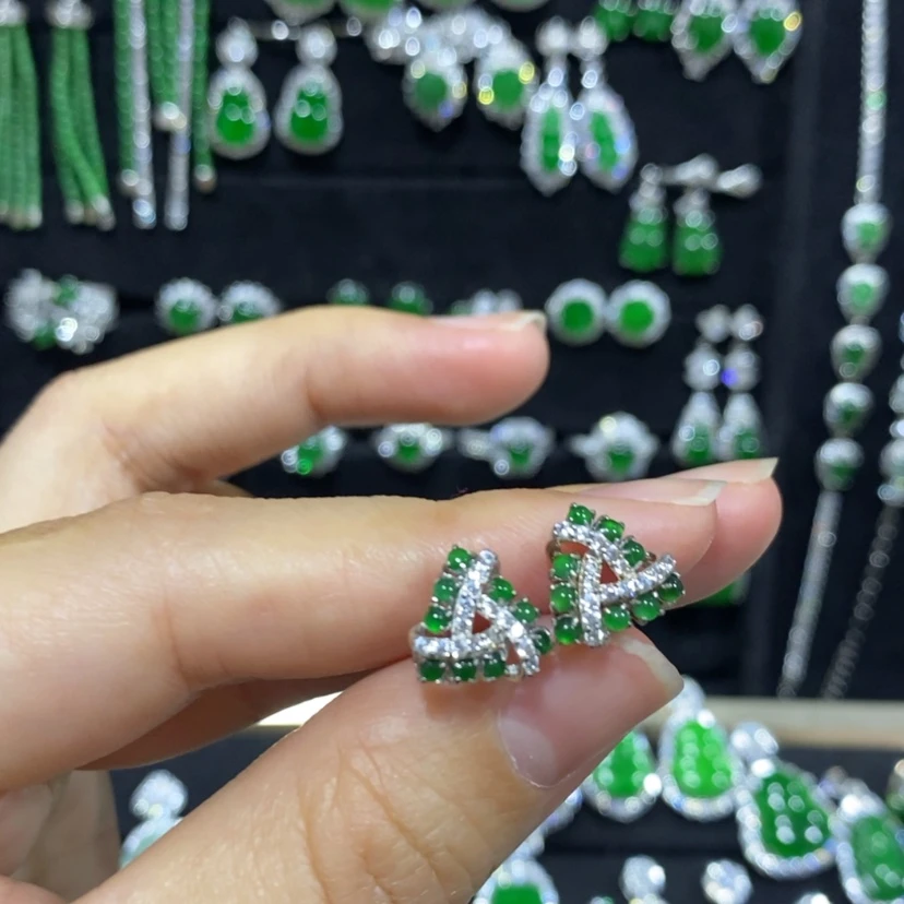 【闪购商品】翡翠耳饰银S925镀金镶嵌