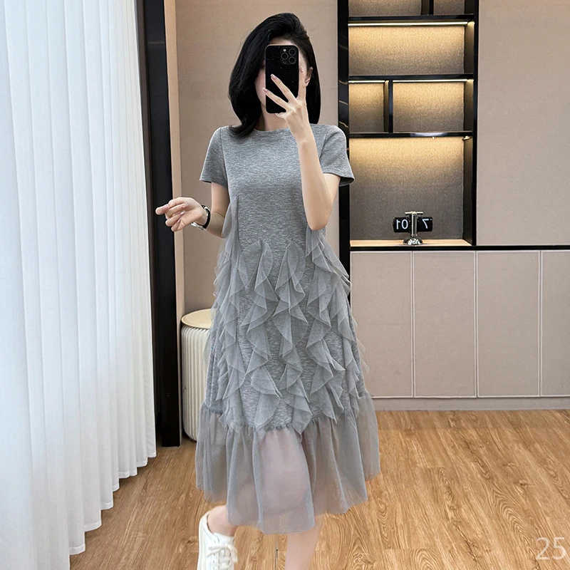 2025新款网纱仙女裙温柔风长裙收腰棉质夏显瘦桔梗法式连衣裙批发