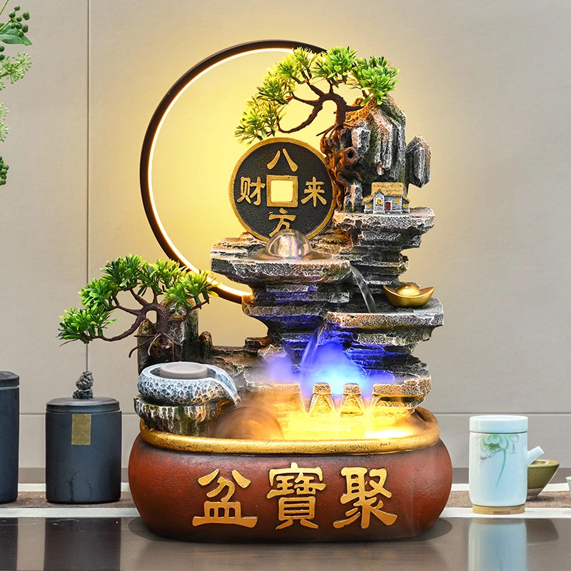 假山流水喷泉客厅循环水景观招财风水轮办公室生财桌面装饰品摆件