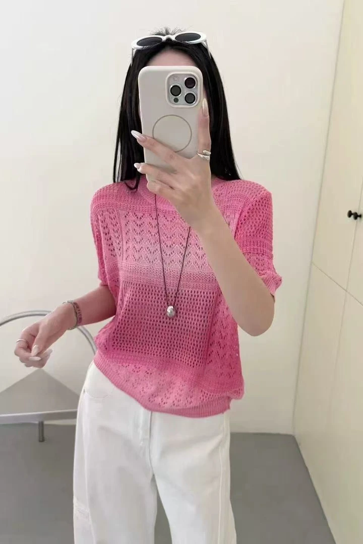 4331三炫家夏季新款镂空韩版宽松百搭显瘦短袖