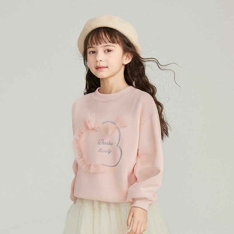 笛莎女童卫衣春秋季款中大童儿童女孩百搭圆领长袖上衣-QM2532201