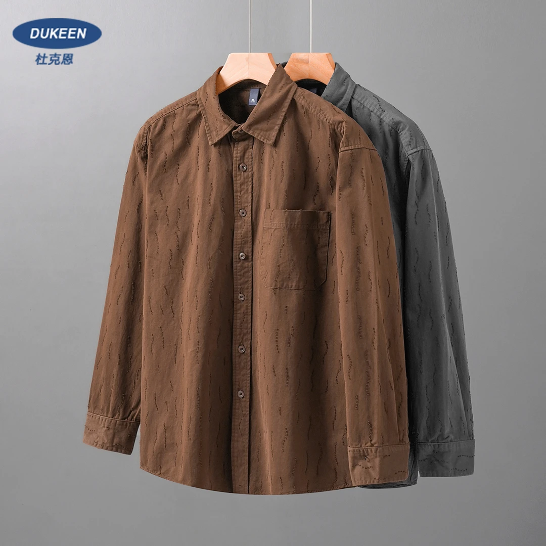 杜克恩重磅纯棉工装衬衫男秋季2025新款宽松美式口袋衬衣外套潮流