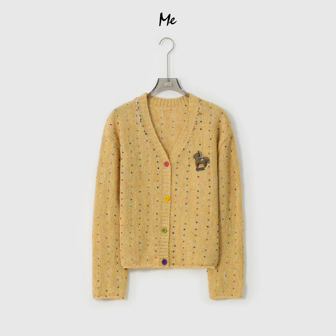 ME【南瓜豆豆衫】绵羊毛混纺轻柔彩点亮片花纱时尚毛衣MESA2198