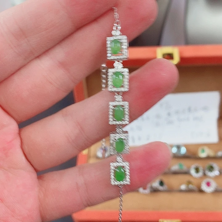 和田玉（碧玉）手链银S925镶嵌