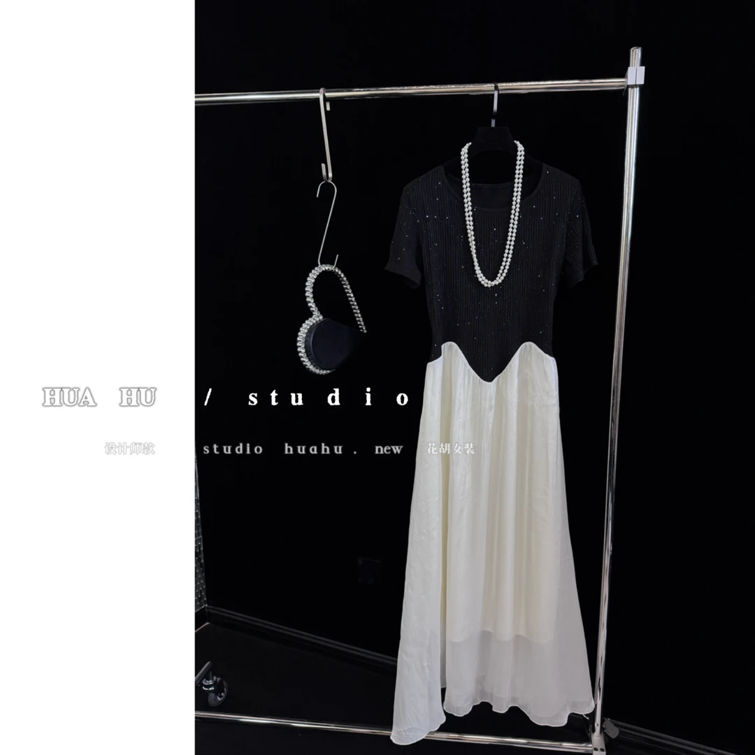 【赫本】 法式轻奢 高级感拼接 亮晶晶 连衣裙