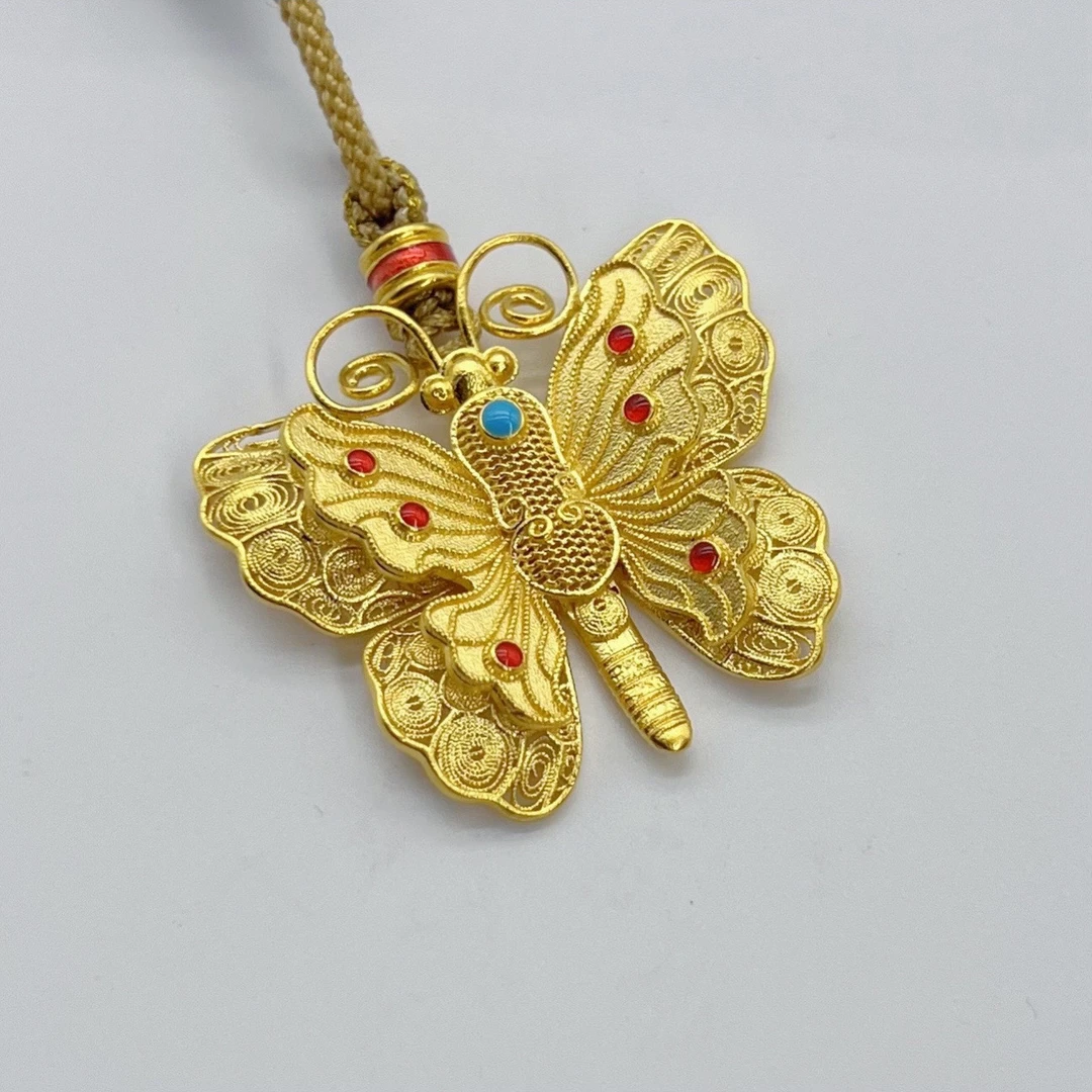 足金999 珐琅大蝴蝶黄金吊坠