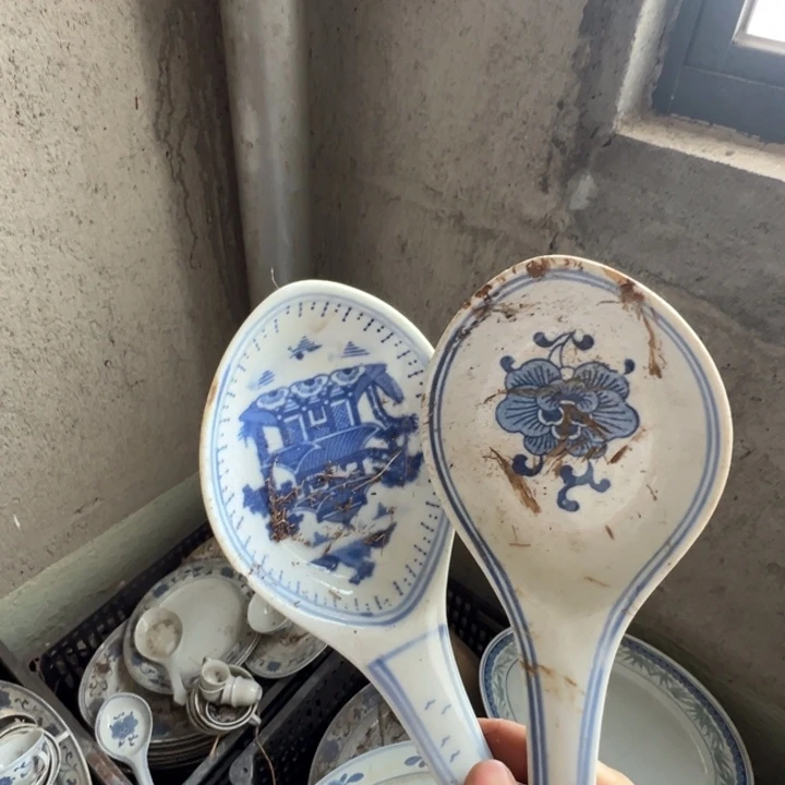 用****6青花梧桐芙蓉一对勺子