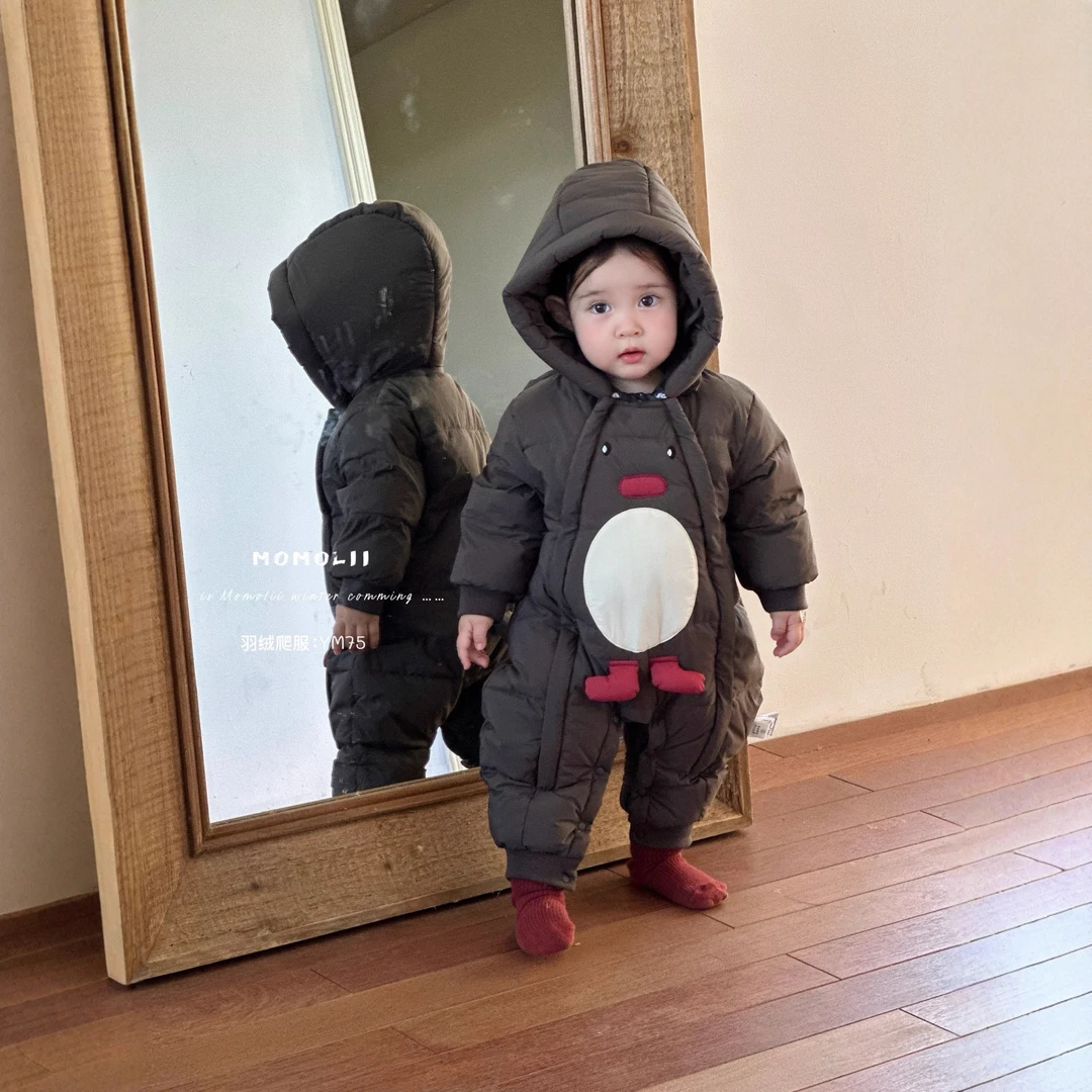 婴儿羽绒服连体衣冬季新款白鸭绒呆萌企鹅双拉链羽绒服2575