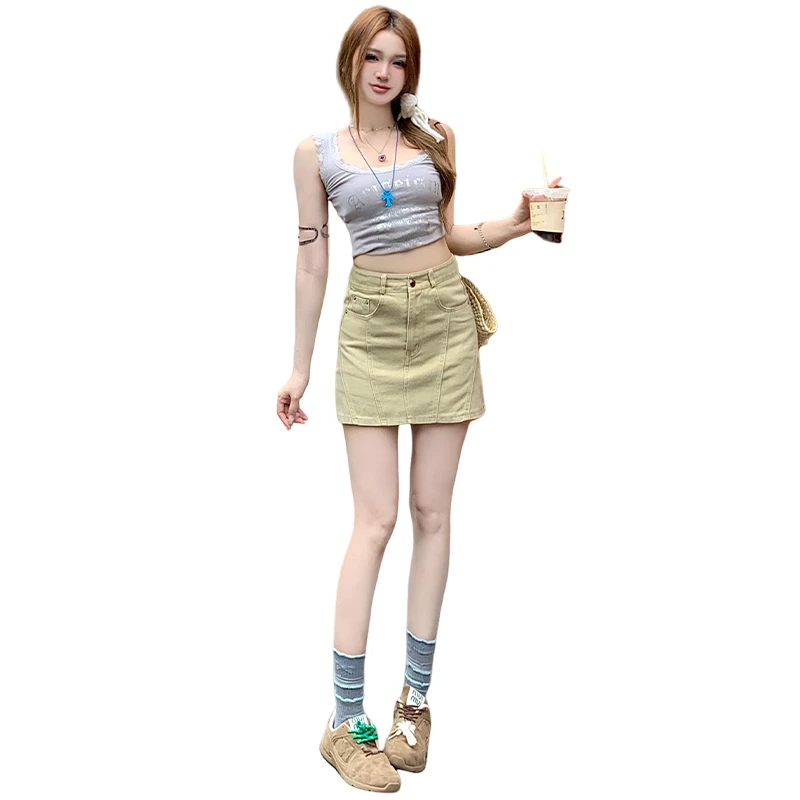 2025秋装新款高腰短裙牛仔半身裙女字百搭潮流牛仔短裙（有内