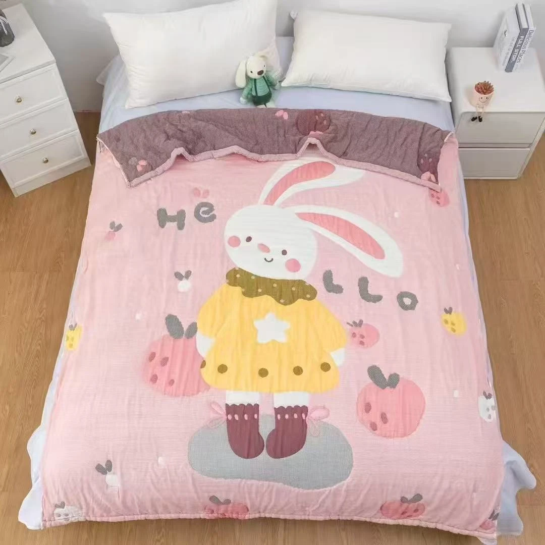 【桔子兔】120*150cm A类全棉纱布舒适亲肤泡芙被