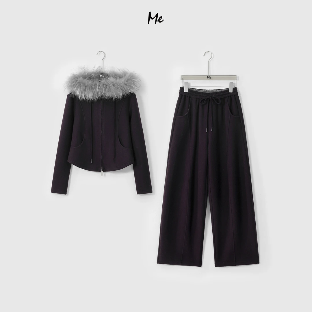 ME【真毛领小蛮腰套装（加绒）】初剪澳毛圈圈呢糯叽叽套装MESA5150