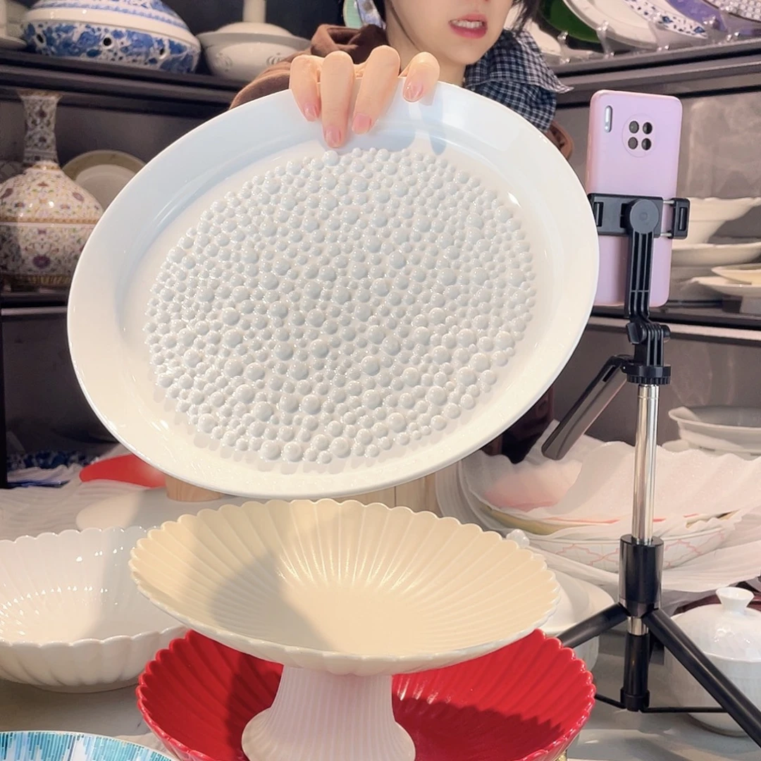 瓷11寸圆盘珠点盘 高白瓷