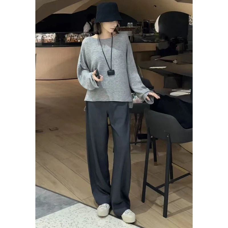 超火早秋穿搭新款套装女2025设计感圆领长袖上衣时尚裤子两件套